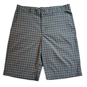 Nike Golf Shorts Mens 34 Gray Blue Check 12" Inseam Casual Performance Chino